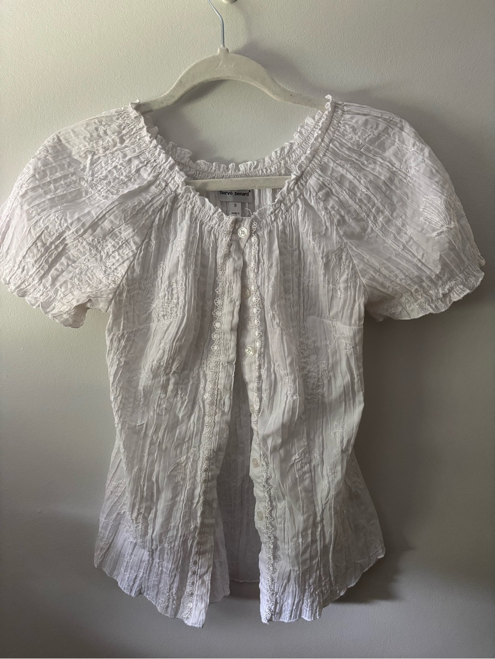 Harve Benard White Pintuck Lace-Trim Button Front Blouse